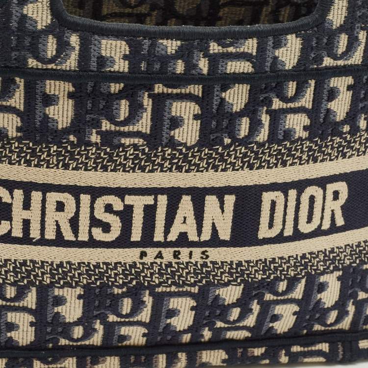 Pre Owned Dior Book Mini Navy Blue Oblique Canvas Tote