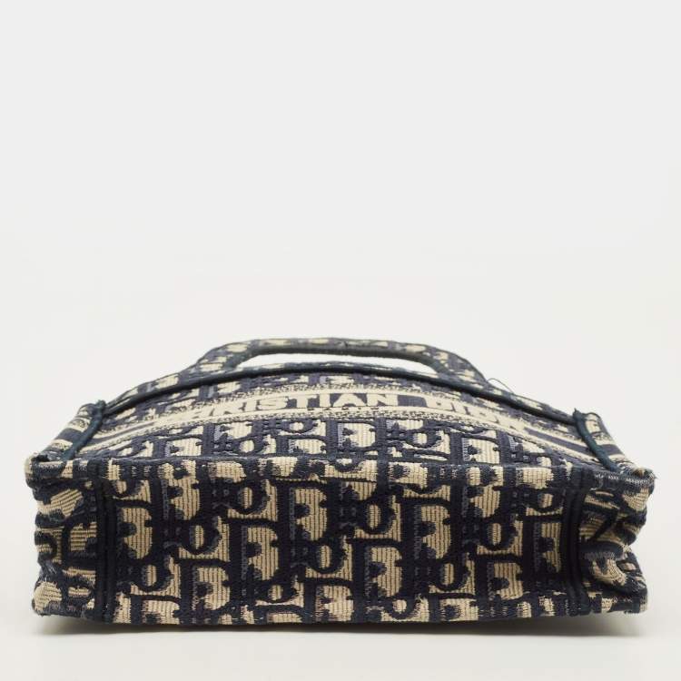 Pre Owned Dior Book Mini Navy Blue Oblique Canvas Tote
