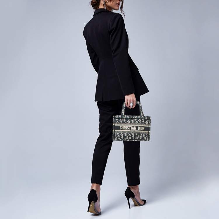 Pre Owned Dior Book Mini Navy Blue Oblique Canvas Tote