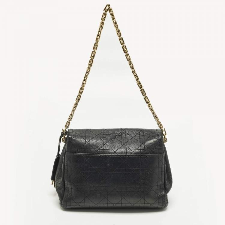 Pre Owned Dior Diorling Small Black Leather Shoulder Bag
