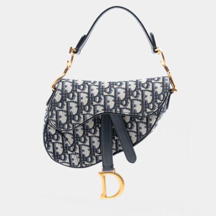 Pre Owned Dior Blue Mini Oblique Canvas Saddle Bag