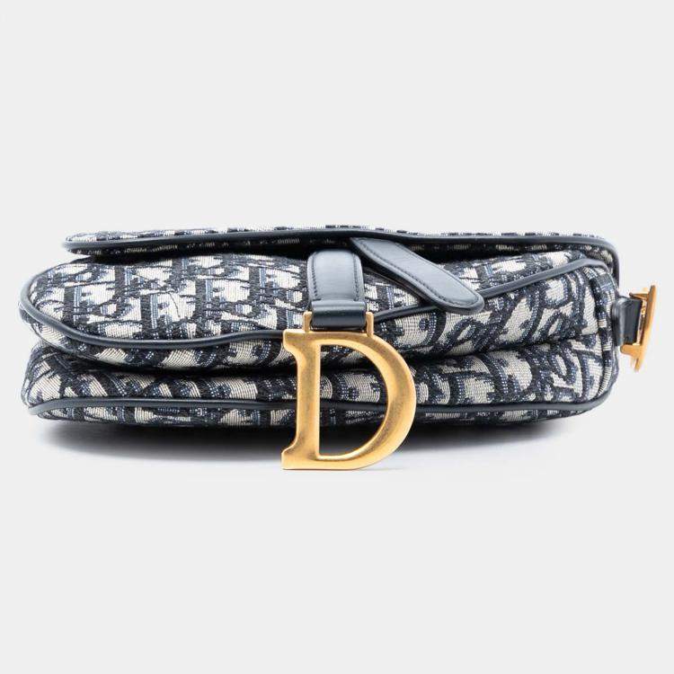 Pre Owned Dior Blue Mini Oblique Canvas Saddle Bag