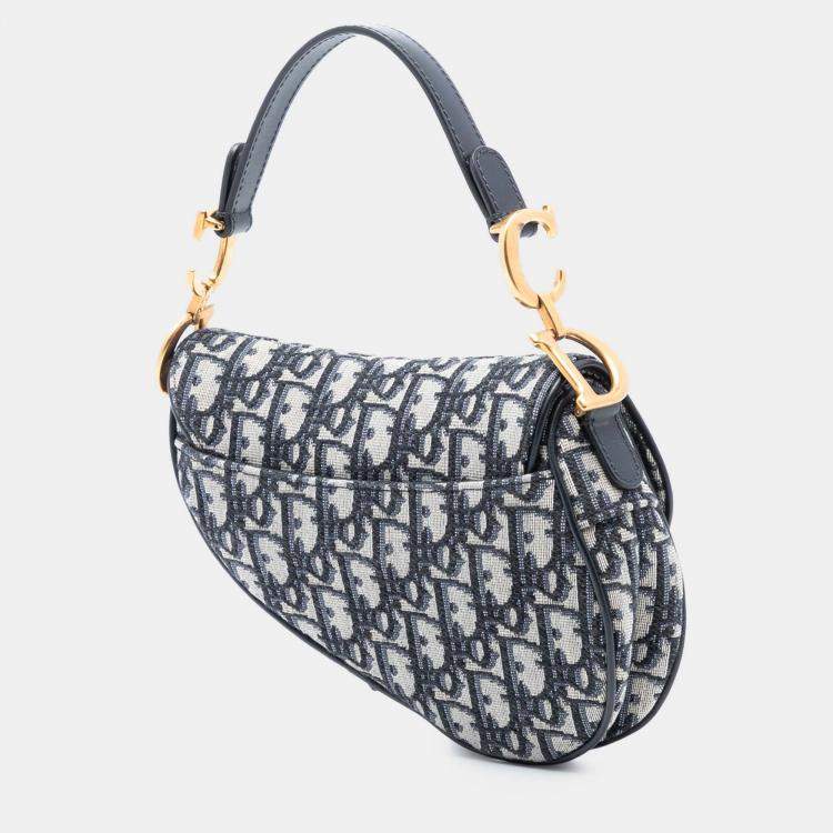 Pre Owned Dior Blue Mini Oblique Canvas Saddle Bag