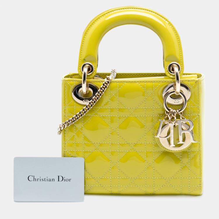 مملوكة مسبقًا Dior Yellow Mini Patent Cannage Lady Dior
