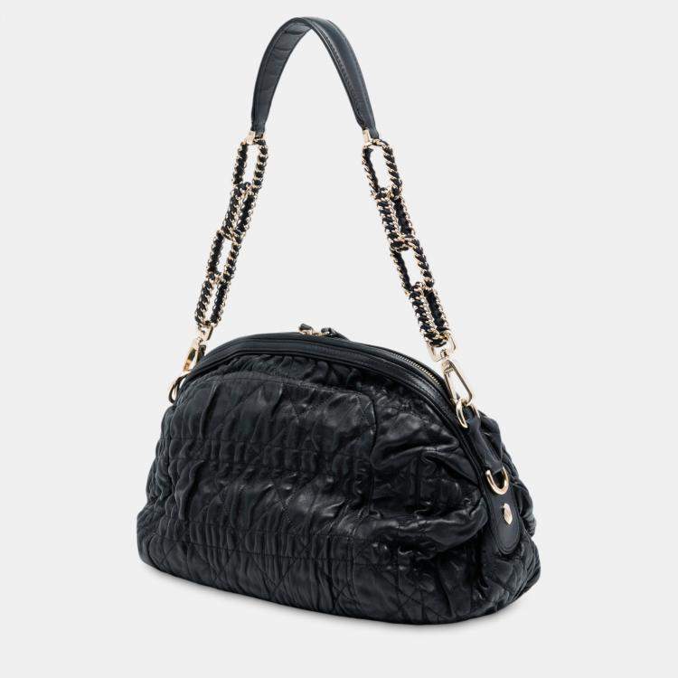 Pre Owned Dior Black Lambskin Cannage Gaufre Delices Shoulder Bag