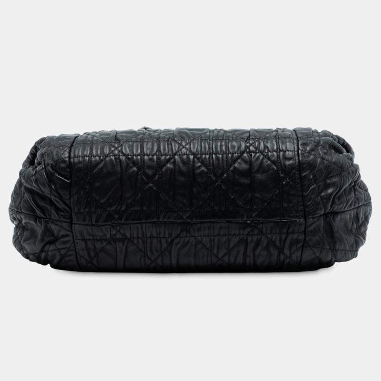 Pre Owned Dior Black Lambskin Cannage Gaufre Delices Shoulder Bag