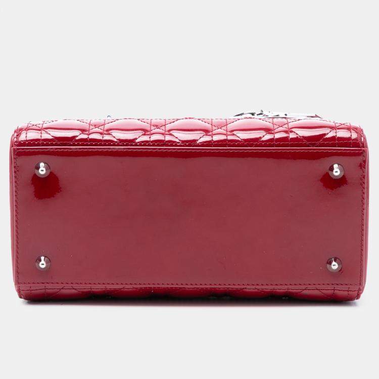 Pre Owned Dior Red Medium Patent Cannage Lady Dior