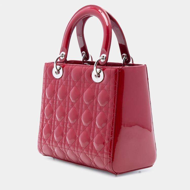 Pre Owned Dior Red Medium Patent Cannage Lady Dior