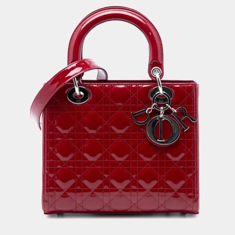 Pre Owned Dior Red Medium Patent Cannage Lady Dior