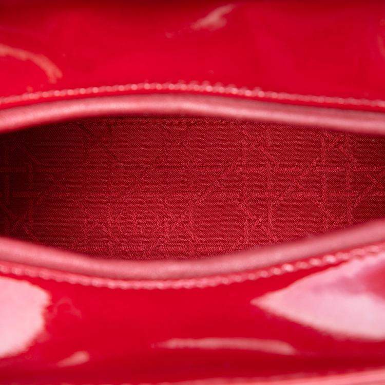 Pre Owned Dior Red Medium Patent Cannage Lady Dior