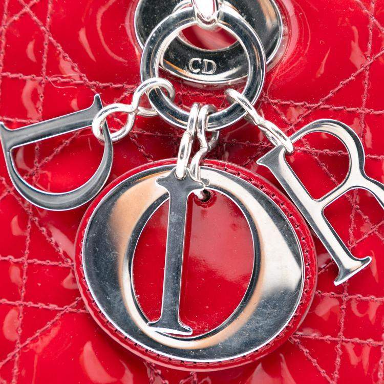 Pre Owned Dior Red Medium Patent Cannage Lady Dior