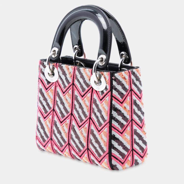 Pre Owned Dior Pink Mini Patent Sequined Lady Dior