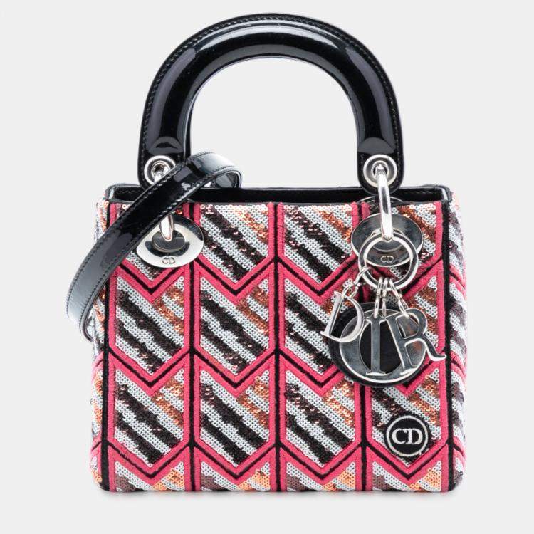 Pre Owned Dior Pink Mini Patent Sequined Lady Dior
