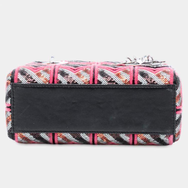 Pre Owned Dior Pink Mini Patent Sequined Lady Dior