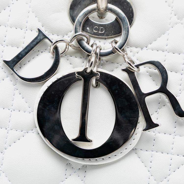 Pre Owned Dior White Large Lambskin Cannage Lady Dior