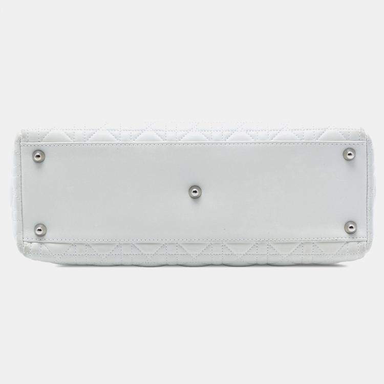 Pre Owned Dior White Large Lambskin Cannage Lady Dior