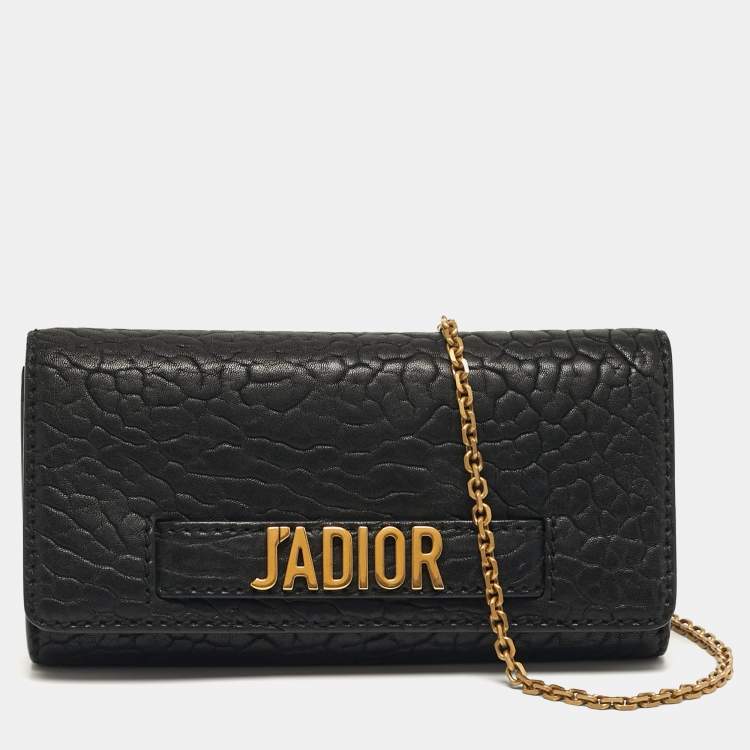 Pre Owned Dior J'Adior Croisiere Black Leather Wallet On Chain