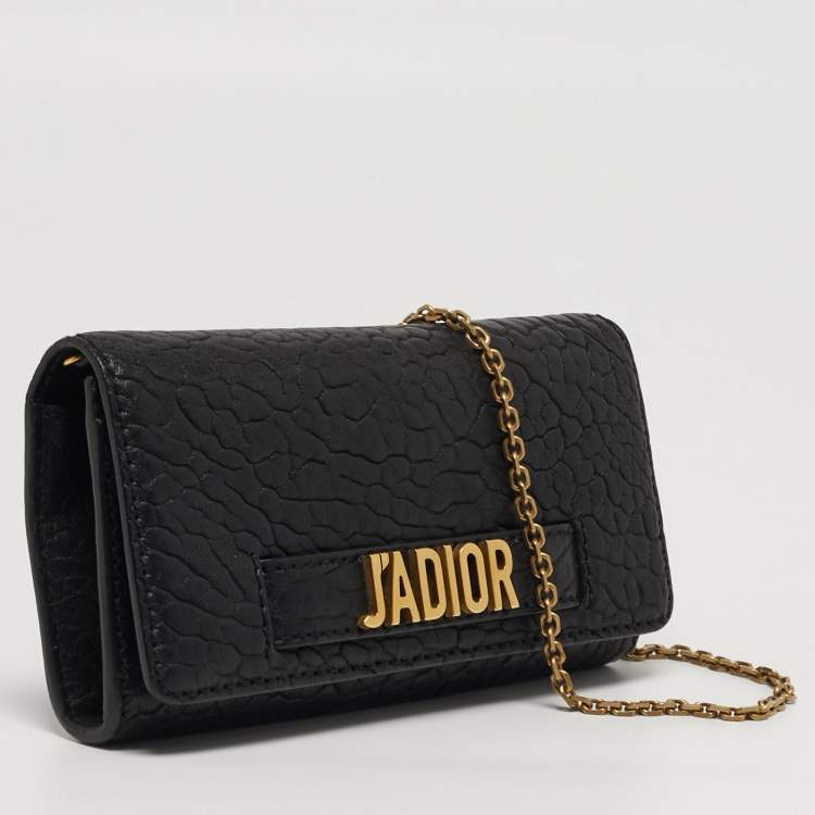 Pre Owned Dior J'Adior Croisiere Black Leather Wallet On Chain