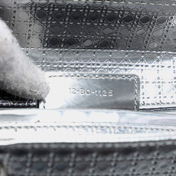 Pre Owned Dior Silver Medium Metallic Patent Microcannage Lady Dior