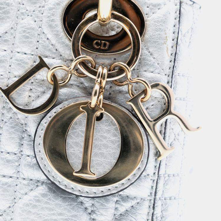 Pre Owned Dior Silver Mini Metallic Lambskin Cannage Lady Dior