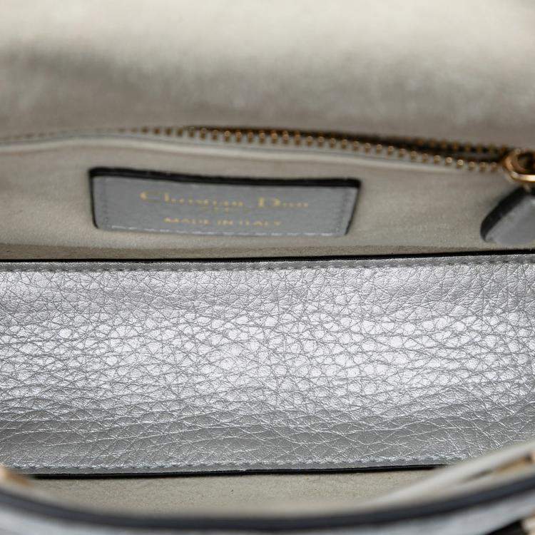 Pre Owned Dior Silver Mini Metallic Lambskin Cannage Lady Dior