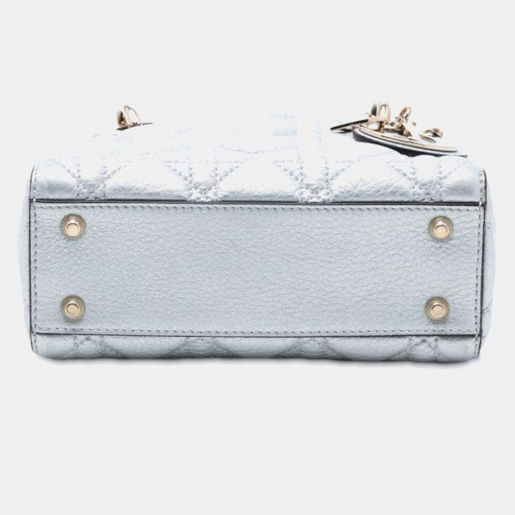 Pre Owned Dior Silver Mini Metallic Lambskin Cannage Lady Dior