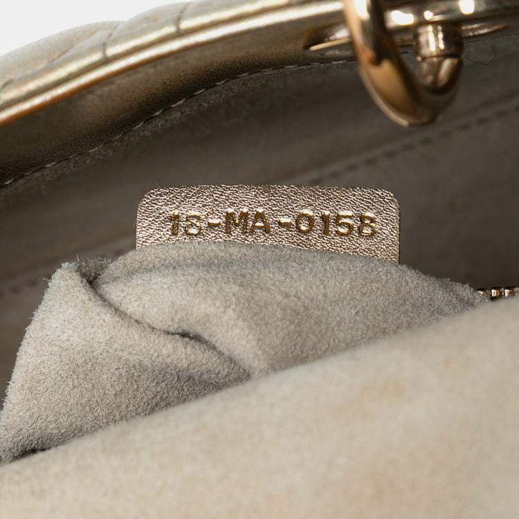 Pre Owned Dior Gold Mini Metallic Lambskin Cannage Lady Dior