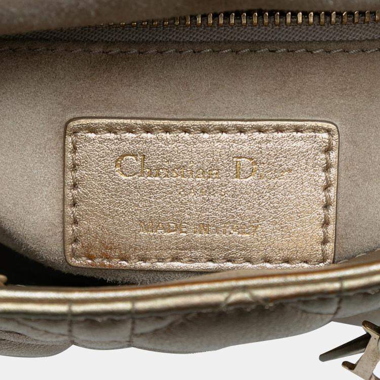 Pre Owned Dior Gold Mini Metallic Lambskin Cannage Lady Dior