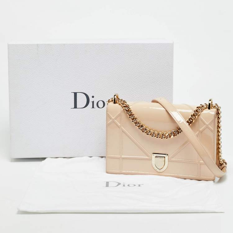 Pre Owned Dior Diorama Medium Beige Patent Leather Shoulder Bag