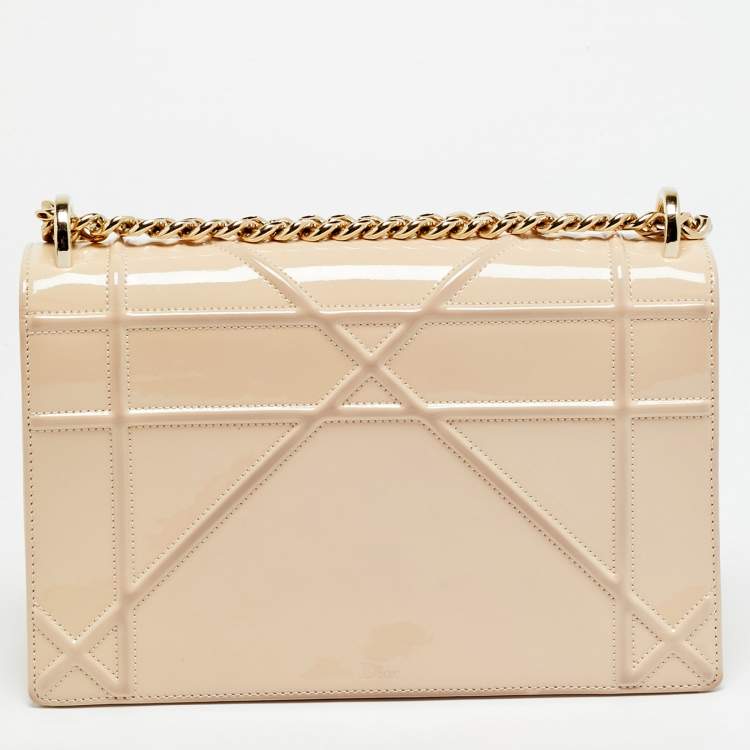 Pre Owned Dior Diorama Medium Beige Patent Leather Shoulder Bag