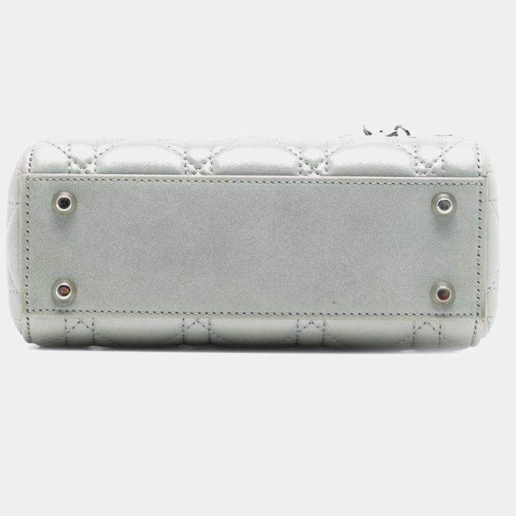 Pre Owned Dior Silver Mini Iridescent Lambskin Cannage Lady Dior