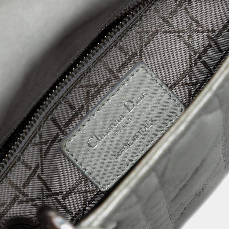 Pre Owned Dior Silver Mini Iridescent Lambskin Cannage Lady Dior