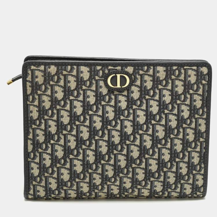 Pre Owned Dior 30 Montaigne Navy Blue Oblique Canvas Pouch