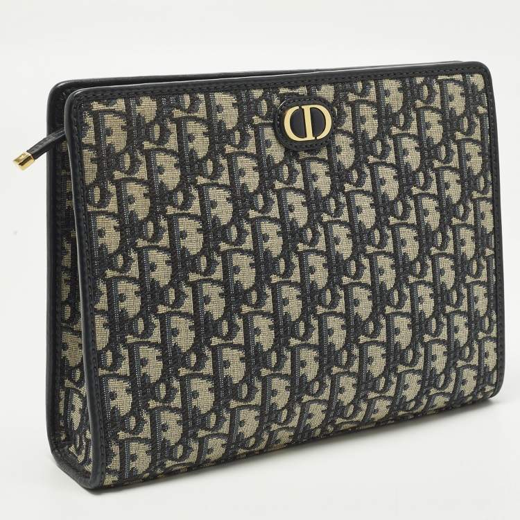 Pre Owned Dior 30 Montaigne Navy Blue Oblique Canvas Pouch
