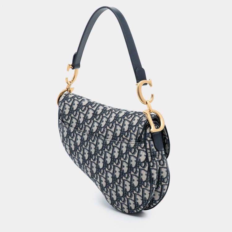 Pre Owned Dior Blue Oblique Canvas Saddle Bag