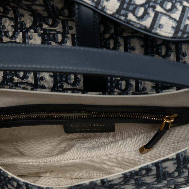 Pre Owned Dior Blue Oblique Canvas Saddle Bag
