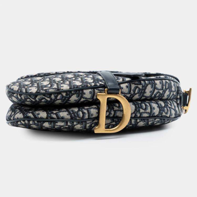 Pre Owned Dior Blue Oblique Canvas Saddle Bag