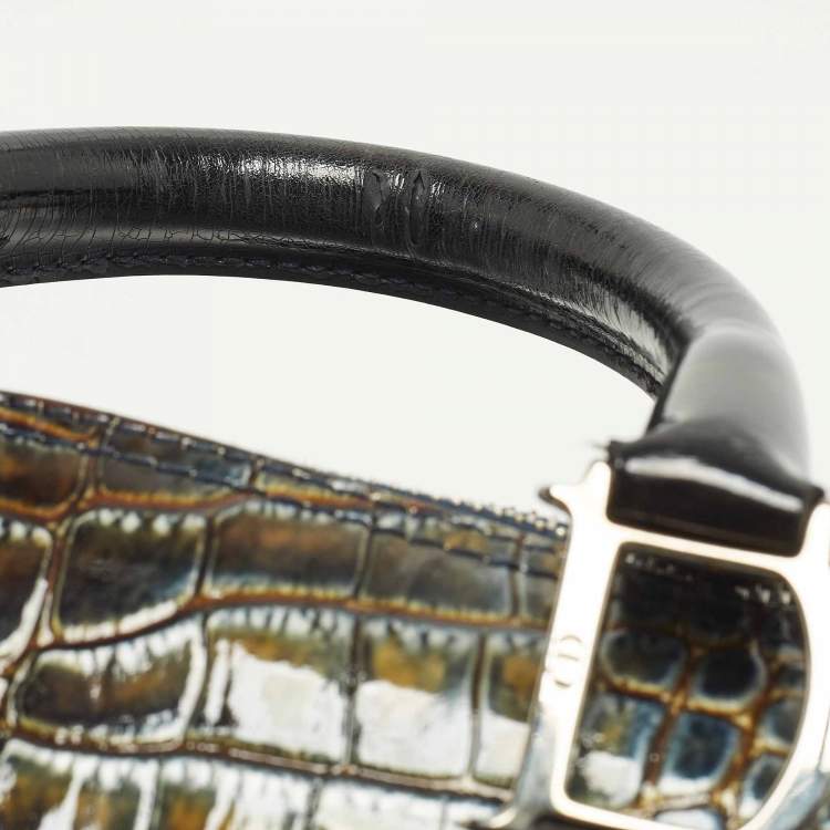 Pre Owned Dior Saddle Green/Black Crocodile Boston Bag