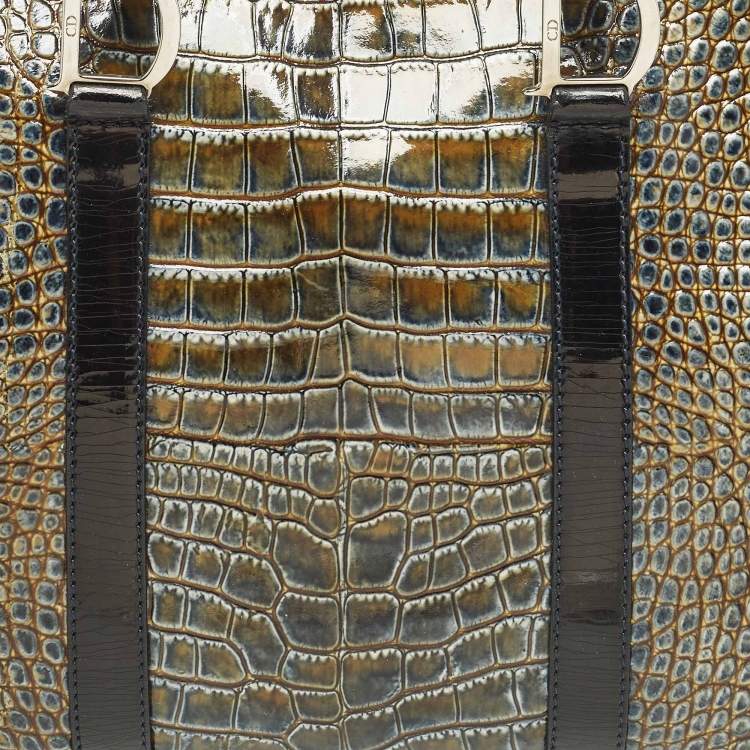 Pre Owned Dior Saddle Green/Black Crocodile Boston Bag