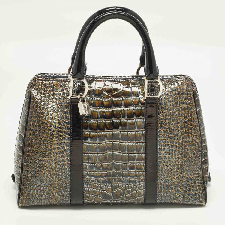 Pre Owned Dior Saddle Green/Black Crocodile Boston Bag