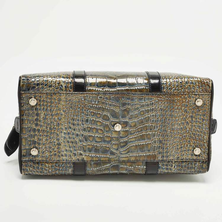 Pre Owned Dior Saddle Green/Black Crocodile Boston Bag