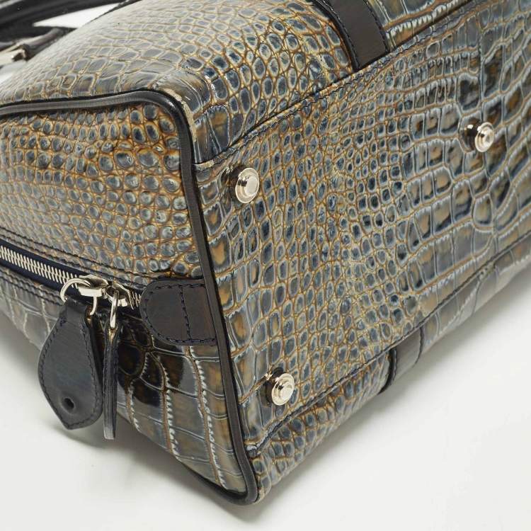 Pre Owned Dior Saddle Green/Black Crocodile Boston Bag