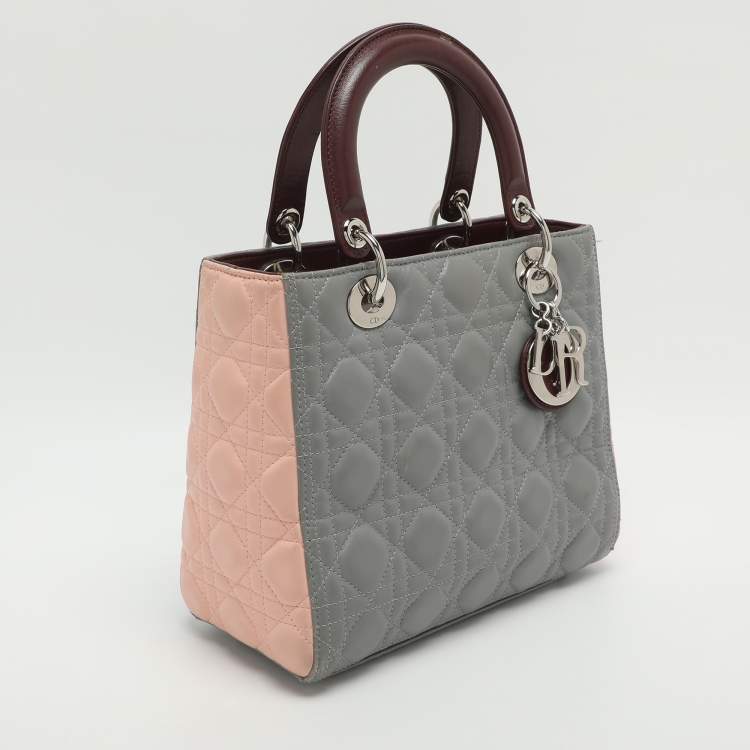 Pre Owned Dior Lady Dior Medium Multicolor Cannage Leather Tote
