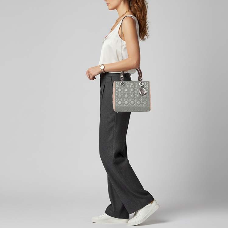 Pre Owned Dior Lady Dior Medium Multicolor Cannage Leather Tote