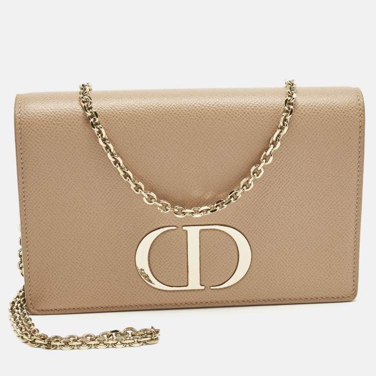 Pre Owned Dior 30 Montaigne Dusty Pink Leather Chain Clutch