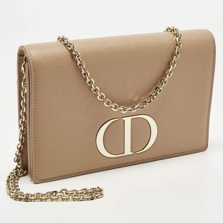 Pre Owned Dior 30 Montaigne Dusty Pink Leather Chain Clutch