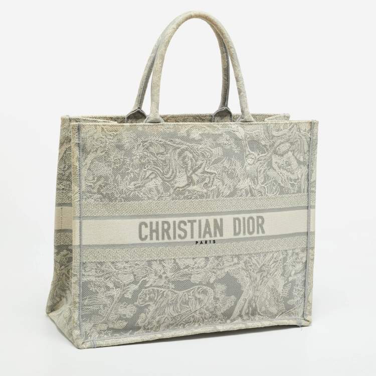 مملوكة مسبقًا Dior Toile De Jouy Grey/White Large Embroidered Canvas Book Tote