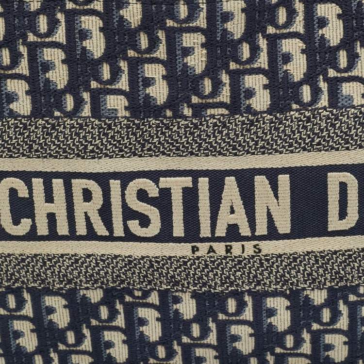 Pre Owned Dior Oblique Embroidered Book Medium Navy Blue Canvas Tote