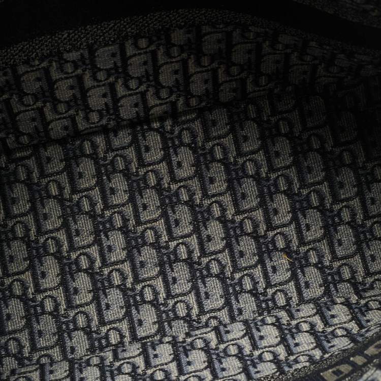 Pre Owned Dior Oblique Embroidered Book Medium Navy Blue Canvas Tote