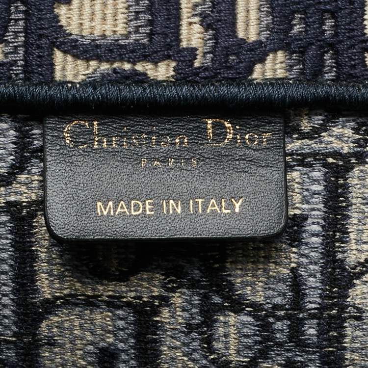Pre Owned Dior Oblique Embroidered Book Medium Navy Blue Canvas Tote